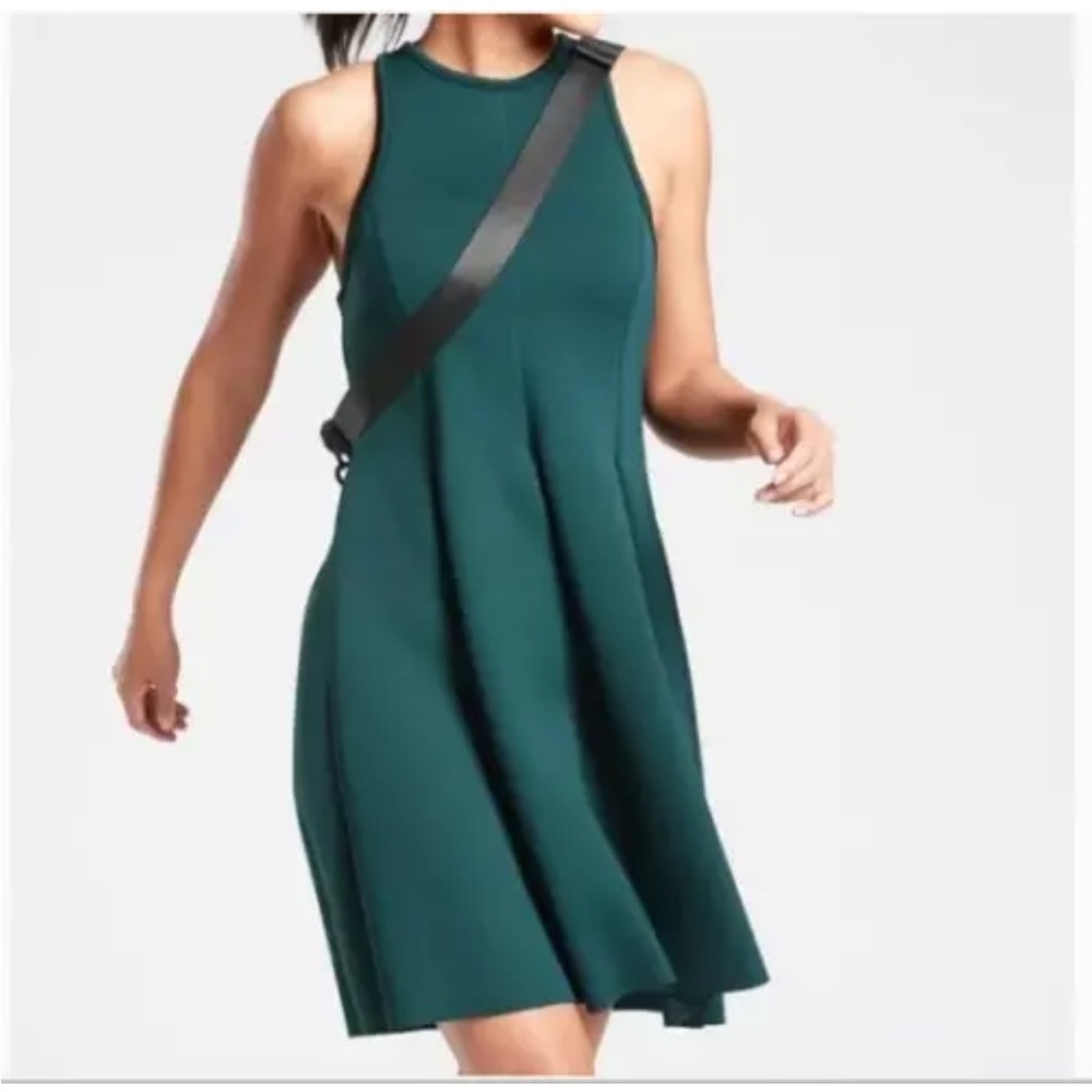 Athleta Teal Green Knit 'En Route' Pleated Tank Dress - size Small